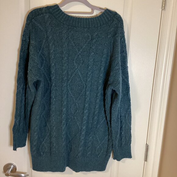 Olive + Oak Men's Cable Knit Sweater Size L / XL Stretchy Grandad Style V-Neck - Picture 4 of 6